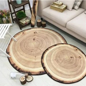 Kleiner Runder Teppich <br> Holz-Effekt