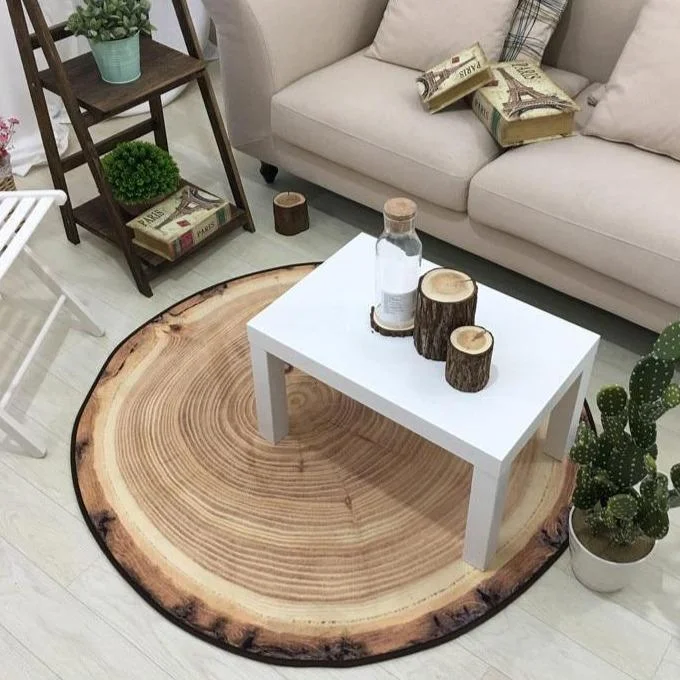 Kleiner Runder Teppich <br> Holz-Effekt