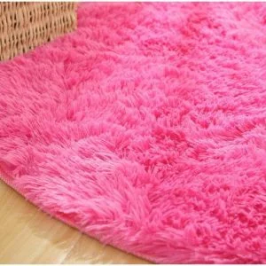 Runder Rosa <br> Fellteppich
