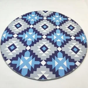 Runder Teppich <br> Blaue Muster