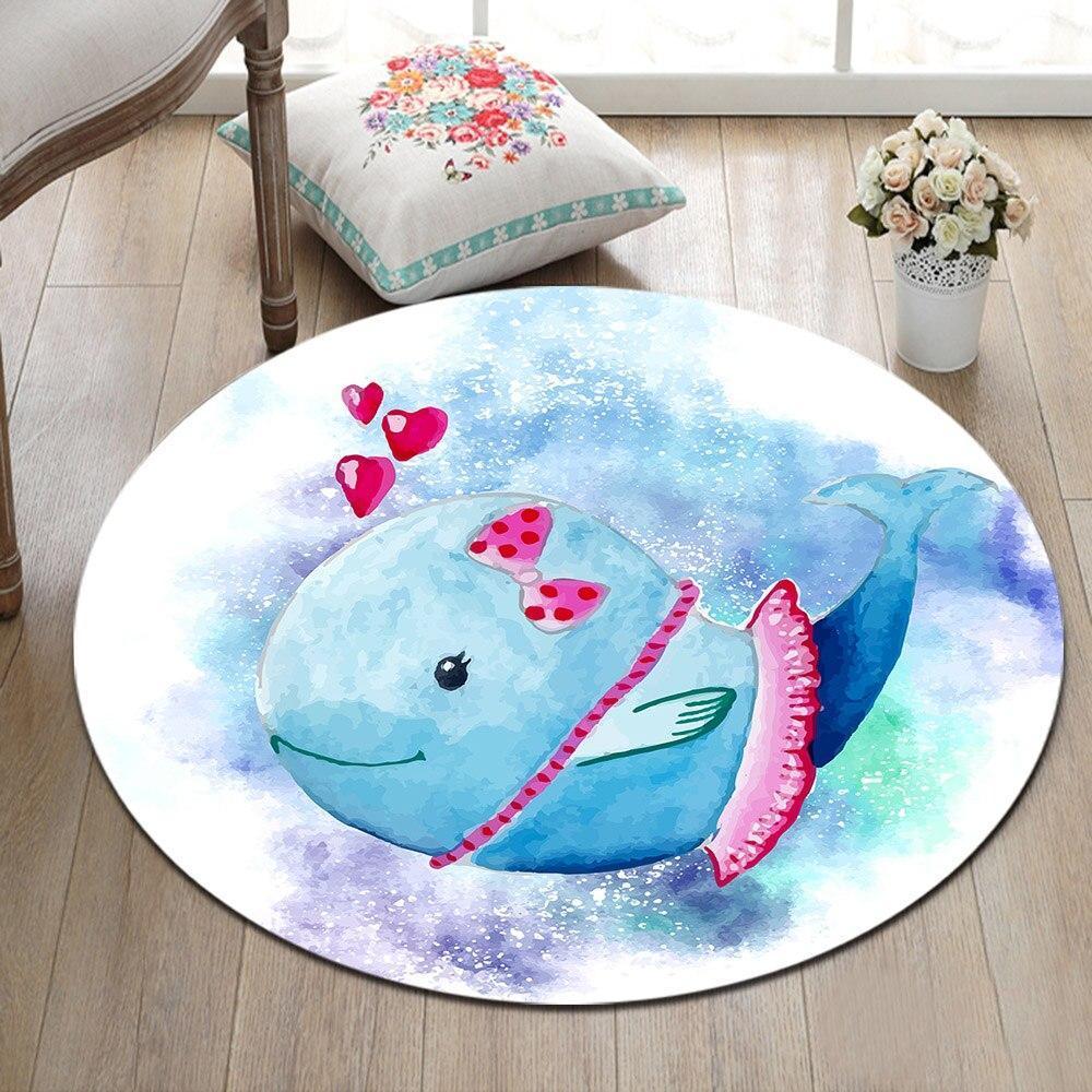 Runder Teppich <br> Blauer Delphin