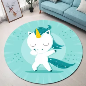 Runder Teppich <br> Einhorn Blau