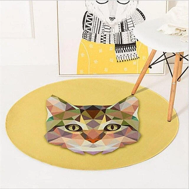 Runder Teppich <br> Geometrische Katze Runder Teppich <br> Geometrische Katze