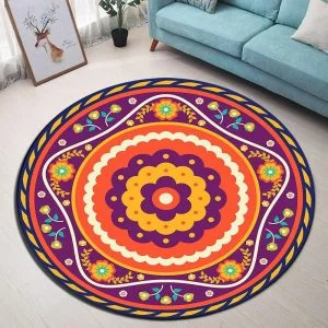 Runder Teppich <br> Mandala mit Blume