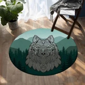 Runder Teppich <br> Mandala Wolf