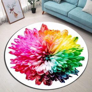 Runder Teppich <br> Mehrfarbige Blume