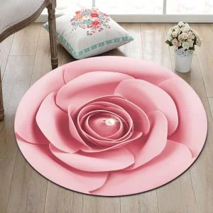 Runder Teppich <br> Rosa Blume