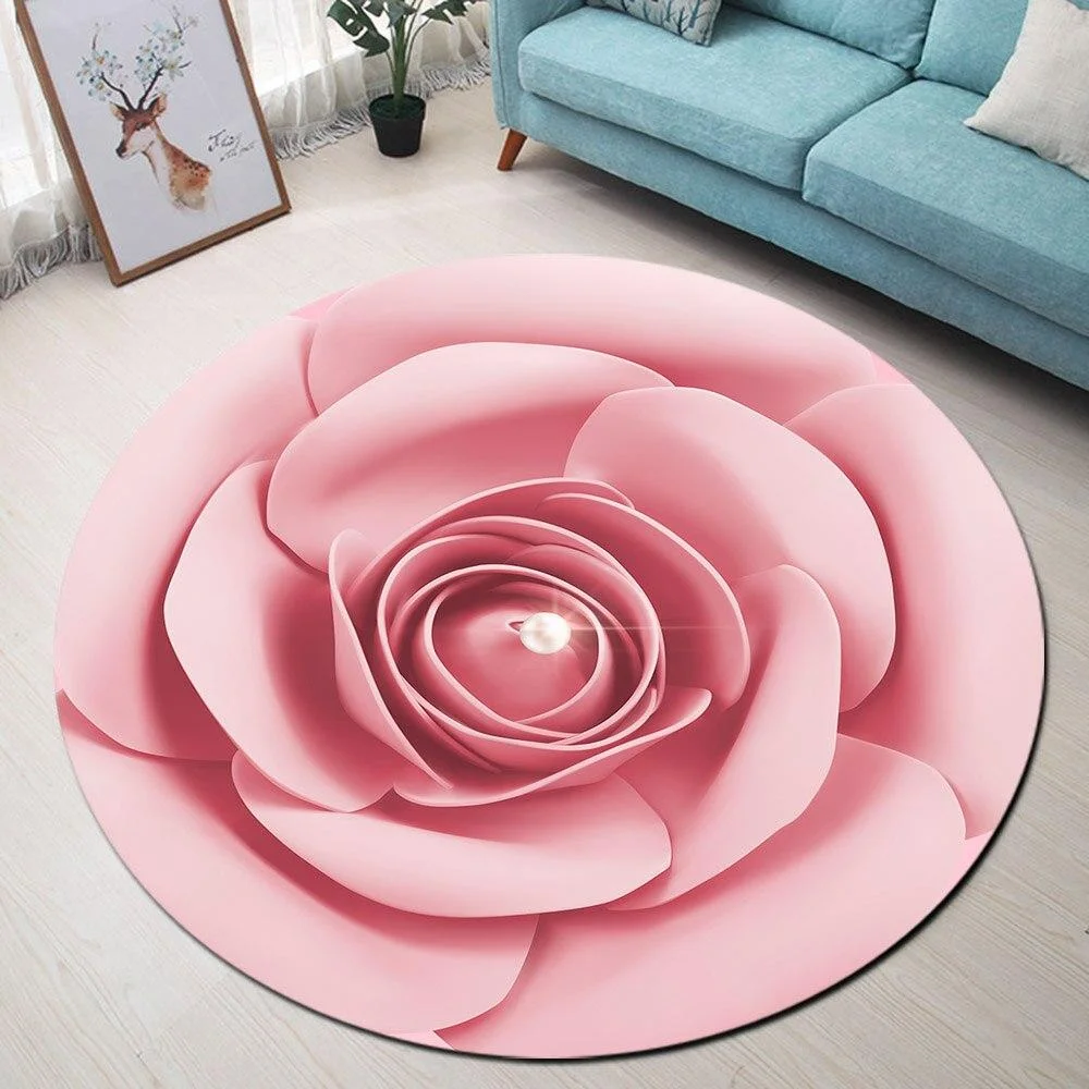 Runder Teppich <br> Rosa Blume Runder Teppich <br> Rosa Blume