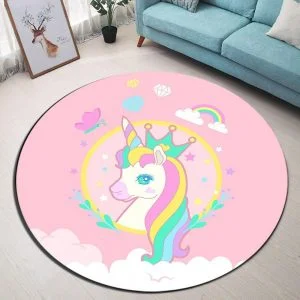 Runder Teppich <br> Rosa Einhorn