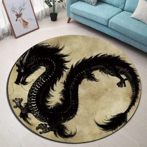 Runder Teppich <br> Schwarzer Drache