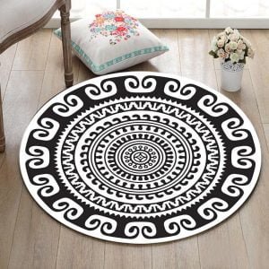 Runder Teppich <br> Schwarzes und Weißes Mandala