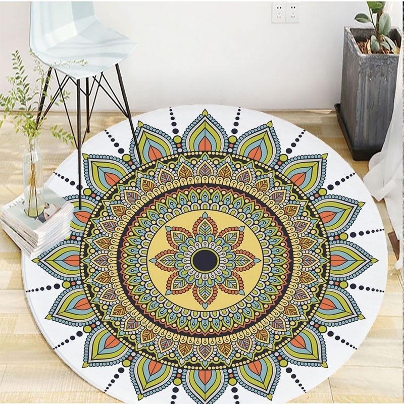 Runder Teppich <br> Weiß Harmonie Mandala Runder Teppich <br> Weiß Harmonie Mandala